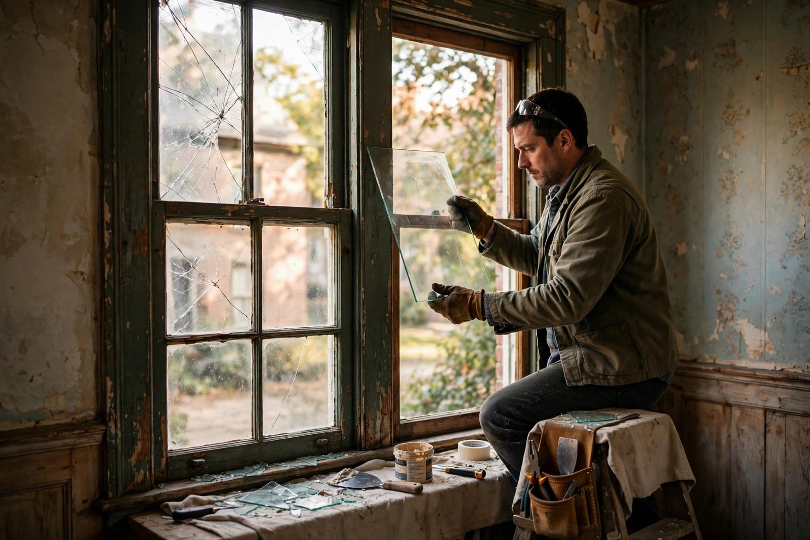 Home 90 Replacing a cracked pane in an old wood double-hung window