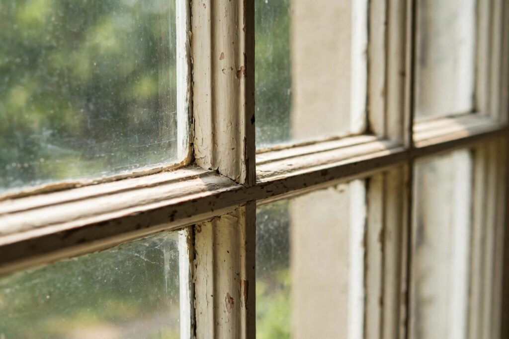 Divided panes in a historic wood window
